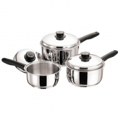 Saucepan with Black Handle Stainless Steel 3 Piece Set (16cm/1.5L, 18cm/2.2L & 20cm/2.9L)