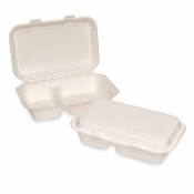 Bagasse Clamshell Lunch Box 2 Compartment 9x6inch x250