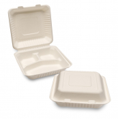 Bagasse Clamshell Meal Box 3 Compartment 9inch x200