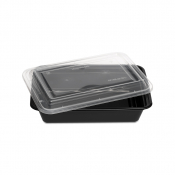 Container & Lid Rectangle PP Black/Clear 48oz/1420ml x150