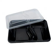 Container & Lid Rectangle 2 Compartment PP Black/Clear x150