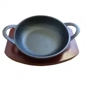 Cast Iron Balti With Wood Base 15cm