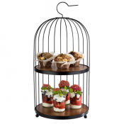 Birdcage Buffet Stand Black Metal (Includes 2 x Acacia Wood Panels)