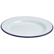 Enamel Wide Rim Plate White & Blue 24cm