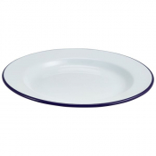 Enamel Wide Rim Plate White & Blue 26cm
