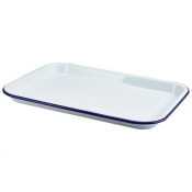 Enamel Serving Tray White with Blue Rim 38.2x26.4x2.2cm