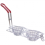 Double Taco Cups Fry Basket Nickel Plated with Red Vinyl 14cm Handle 34x16x8cm