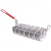 Taco Fry Basket (Holds 6x 15cm Taco Shells) Nickel Plated with Red Vinyl 23cm Handle 31x16.5x7cm