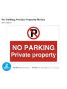 No Parking Private Property, Wall Mounted, 400x300mm.