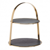 Artes� Brass Cake Stand with Round Slate Serving Platters 2-Tier 29.5x35cm
