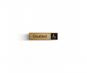 Disabled Toilet Symbol with Text, Black On Gold, 180x45mm.