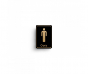 Gents Toilet Symbol with Text, Gold On Black, 85X130mm.