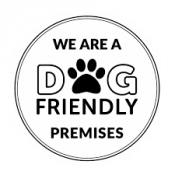 We Are A Dog Friendly Premises, Window Sticker, 150mm Disc.