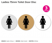 Ladies White Toilet Symbol, 75mm with Self Adhesive Backing.