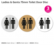 Ladies/Gents Gold Toilet Symbol, 75mm Disc, Self Adhesive Backing.