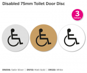 Disabled White Toilet Symbol, 75mm Disc, Self Adhesive Backing.