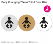 Baby Changing White Toilet Symbol, 75mm Disc, Self Adhesive Backing.