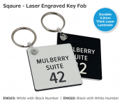 White 45X45mm Square Shape Key Fob W/ Black & Text (2 Lines)