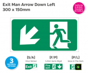 Exit Man (Arrow Down Left) Self-Adhesive Vinyl, 150x300mm.