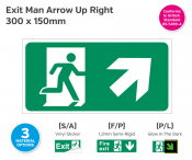 Exit Man (Arrow Up Right) Photoluminescent, 150x300mm.
