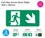 Exit Man (Arrow Down Right) Photoluminescent, 150x300mm.