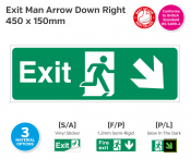 Exit Man (Arrow Down Right) Self-Adhesive Vinyl, 150x450mm.