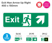 Exit Man (Arrow Up Right) Rigid Sign, 150x450mm.