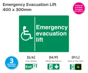 Disabled Emergency Evacuation Lift, Rigid Sign, 300x400mm.