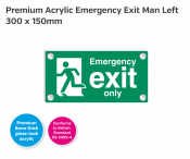 Emergency Exit Only (Man Left) Clear Acrylic W/M, 150x300mm