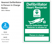 Defib Heart Restarter Situated/Person, Rigid Sign, 200x300mm