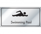 Brushed Silver 'Swimming Pool' Notice, 100x200mm.