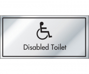 Brushed Silver 'Disabled Toilet' Notice, 100x200mm.