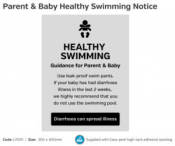 Silver 'Healthy Swimming/ Baby & Parent' Notice, 300x400mm.