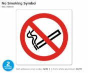 No Smoking Symbol, Self-Adhesive Vinyl, 100x100mm.