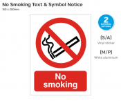 No Smoking Text & Symbol, Rigid Sign, 150x200mm.