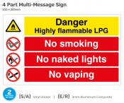 Danger Highly Flammable Lpg/ No Smoking, Self Adhesive, 500x300mm.