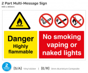 Danger Highly Flammable/ No Smoking, Self Adhesive Vinyl, 500x300mm.