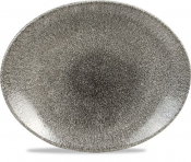 Churchill Raku Quartz Black Orbit Oval Coupe Plate 10 5/8inch