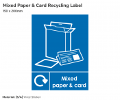 Mixed Paper & Card Recycling, Self-Adhesive Vinyl, 200x150mm