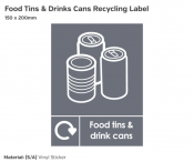 Food Tins & Drink Cans Recycling, Self-Adhesive, 200x150mm.