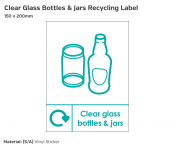 Clear Glass Bottles & Jars Recycling, Self Adhesive Vinyl, 200x150mm.
