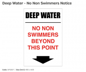 Deep Water/ No Swimmers' Semi-Rigid Notice, 400x600mm.