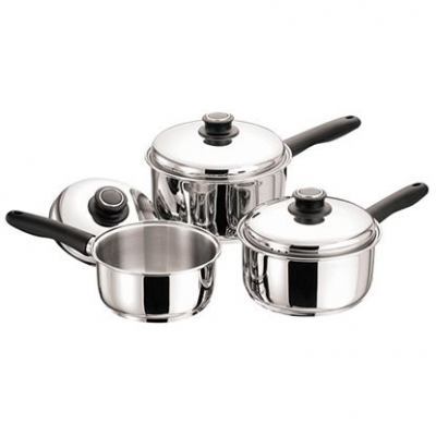 Saucepan with Black Handle Stainless Steel 3 Piece Set (16cm/1.5L, 18cm/2.2L & 20cm/2.9L)