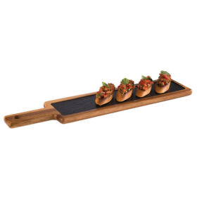 Acacia Wood Serving Board with Slate Tray Insert 43x12cm