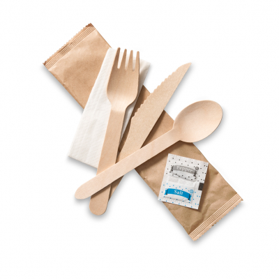 Wooden Cutlery Set 6in1 (includes Fork, Knife, Spoon, Napkin with Salt & Pepper) x250