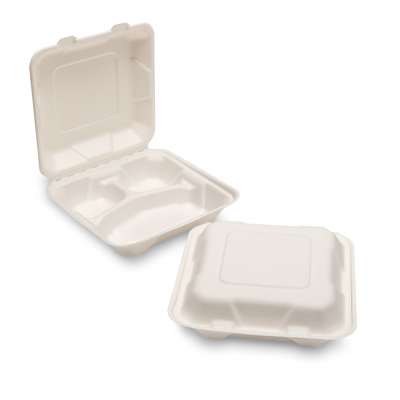 Bagasse Clamshell Meal Box 3 Compartment 8Inch x200