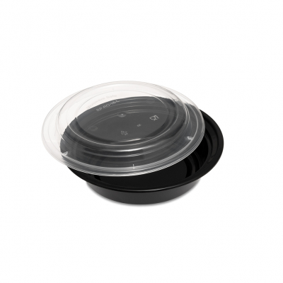 Container & Lid Round PP Black/Clear 16oz/473ml x150