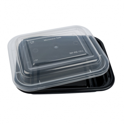 Container & Lid Rectangle PP Black/Clear 8oz/237ml x150
