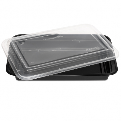 Container & Lid Rectangle PP Black/Clear 58oz/1715ml