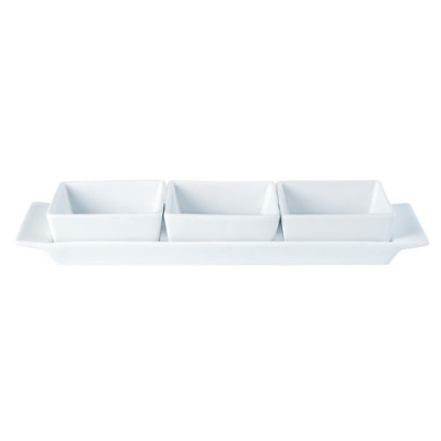 Porcelite Square Shaped Set of 3 Bowls & Tray 29x9cm/11.5"x3.5"